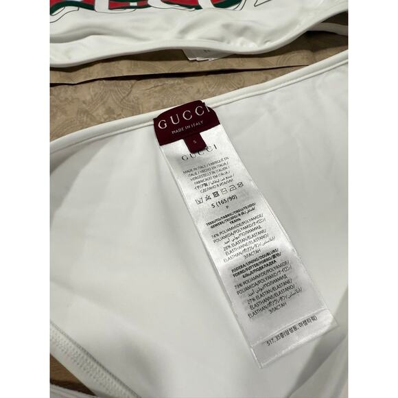 Gucci White Sparkling Jersey Web Logo Two Piece Bikini Swimsuit Small - Picture 6 of 7